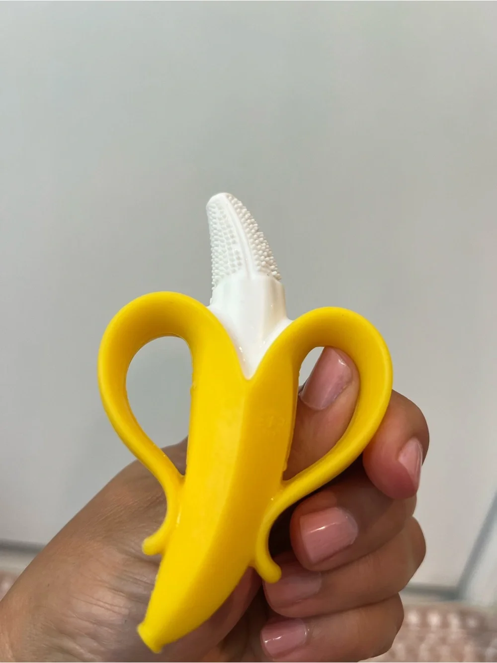 Nuby teething ring, necklace, Yellow Banana Silicone Finger Toothbrush for Kids